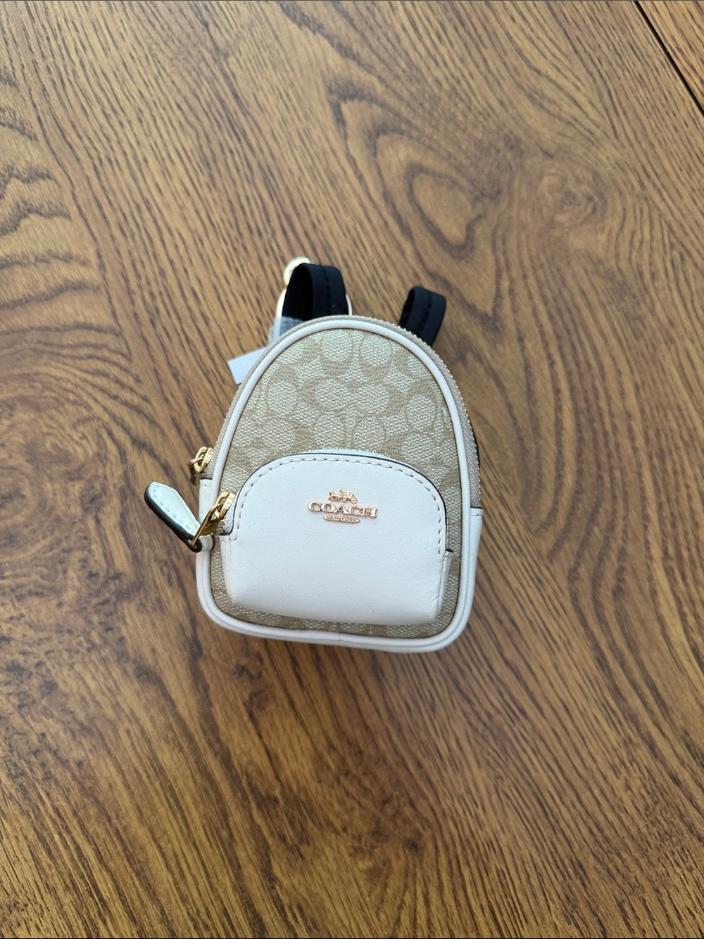 Coach Mini Backpack Keychain in Chalk and Tan Signature Print